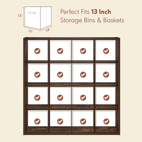 Image of Furinno Cubicle Record Player Stand, 16-Cube Record Storage, Amber Pine | Vinyl Storage, 1.2 inchInch Extra Thick, Open Back Media Shelf for CD DVD Bluray Game Disc, for Living Room, Home Office