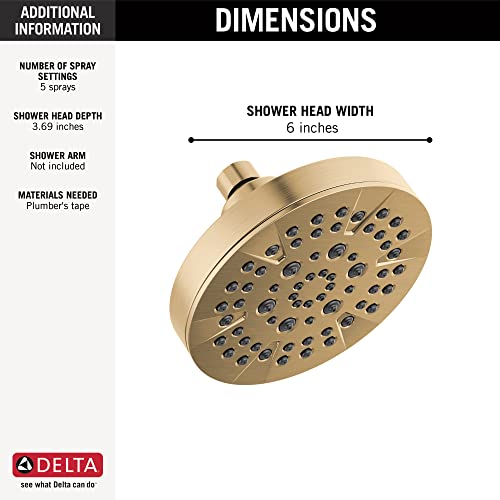 Delta 5-Setting Champagne Bronze Shower Head with High Pressure Spray, 6 Inch Round Shower Head, Showerheads, 1.75 GPM Flow Rate, Champagne Bronze 52535-CZ by DELTA - Used condition - Image 2