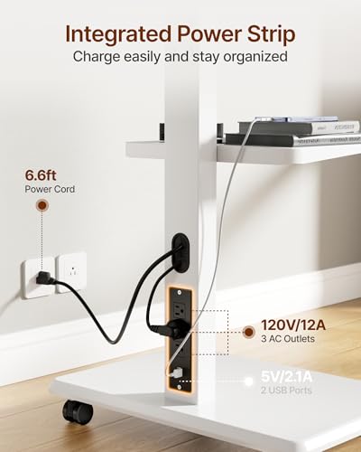 Image of Steel Base Rolling TV Stand with Power Outlet for 32-75 inch TVs,WH