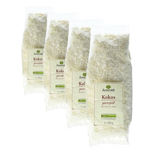 Alnatura Bio Kokos, Geraspelt, 200g (Packung mit 4)