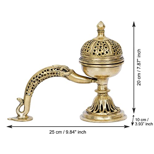 Image of eCraftIndia Golden Brass Dhoop Holder with Handle | Incense Burner for Home Temple Pooja Mandir | Incense Holder Gift for Diwali Housewarming