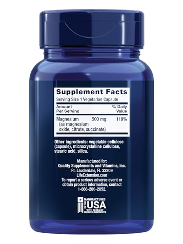 Life Extension Magnesium Caps, 500 mg, 100 Vegetarian Capsules - image 2