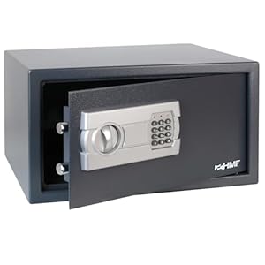 HMF Safe Tresor für Zuhause, Hotel oder Büro, Möbeltresor mit Zahlenschloss für 15 Zoll Laptops und DIN A3 Dokumente | 45 x 25 x 36,5 cm | Anthrazit