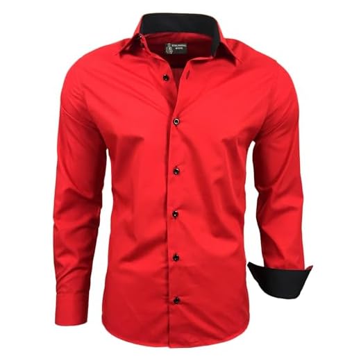 Subliminal Mode - Chemise Homme Bicolore uni Manches Longues Coupe Slim Business RN44,L,Rouge