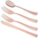 AngosBasics Plastic Rose Gold Silverware Set | 150 Count Heavy Duty Plastic Utensils | Disposable Cutlery for Weddings, Receptions, Dinners Parties or any Catering Event | 50 Forks-50 Knives-50 Spoons
