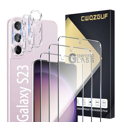 CWQZGUF Galaxy S23 Screen Protector [3+3 Pack] Camera Lens Protector, Fingerprint Unlock Support, HD Tempered Glass, Touch Sensitive, Anti Scratch, for Samsung S23 5G Glass Screen Protector
