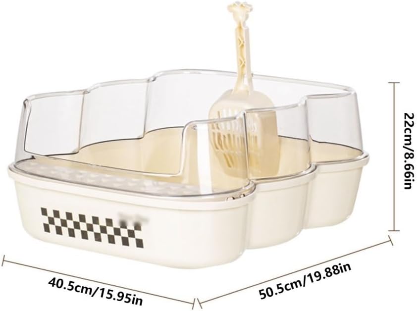 Litter Box Extra Large Semi-Closed Cat Litter Box with Clear Flap & Scoop, Anti-Splash(Beige)