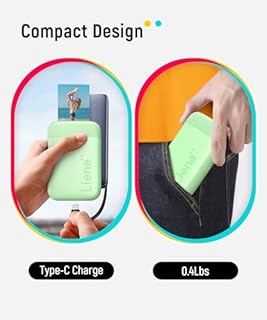 Liene Photo Printer, 2x3” Mini Portable Instant Photo Printer Bundle w/ 50 Zink Adhesive Paper, Bluetooth 5.0, Compatible w/iOS & Android, Small Color Mono Picture Printer for iPhone, Smartphone Green