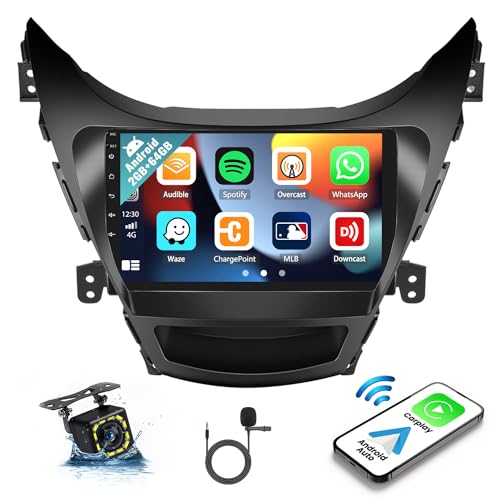 2+64G Android Car Stereo for Hyundai Elantra 2011 2012 2013 with Carplay Android Auto Mirror Link Multimedia Player 9 inch Touchscreen Head Unit FM RDS HiFi Bluetooth WiFi GPS+Backup Camera