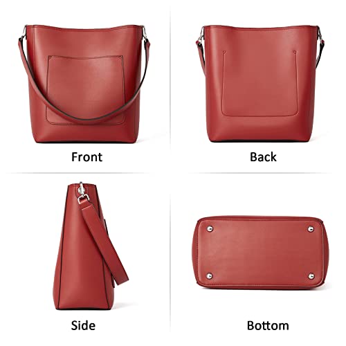 Bromen Hobo Bags For Women Leather Handbags Designer Shoulder Bucket Crossbody Purse Red #TOP2