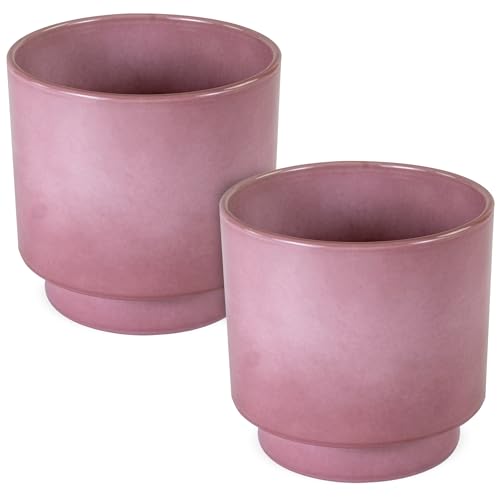 matches21 HOME & HOBBY Lot de 2 pots de fleurs en céramique - Diamètre : 10,5 x 10,5 cm - Vieux rose - Cache-pots intemporels avec pied