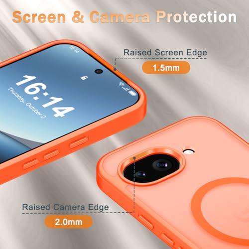 Image of for Google Pixel 10a Case, Matte Magnetic Phone Cover [with 1 Screen Protector] [Support for MagSafe] [Shockproof Military Grade Protection] Translucent Frosted Back, Orange