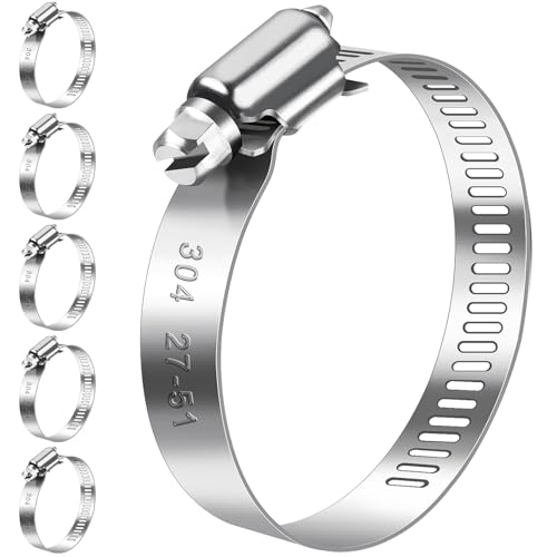 Bolatus Hose Clips 27-51 mm, 6 Pcs Hose Clamp Stainless Steel 304 Adjustable Screw Clamps, 7 Sizes Pipe Clamps Assortment for Pool, House Gas Pipe, Garden Hose