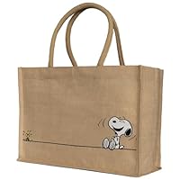 Kanguru Handtasche Damen Snoopy Design, Grosse Einkaufstasche aus Baumwoll-Jute mix mit schwarzer Fütterung, Chic, Elegant, Robust, Ideal als Einkaufskorb und Geschenkidee, bedruckt Peanuts shopper