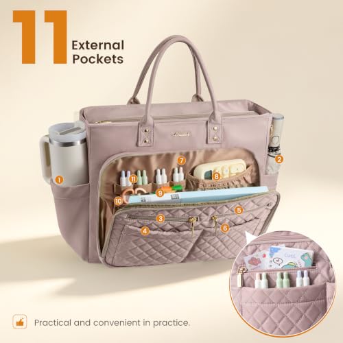 Image of LOVEVOOK Tote Bag for Women, Teacher Nurse Work Laptop Bag, Quilted Bible Computer Shoulder Bag for Business Travel College