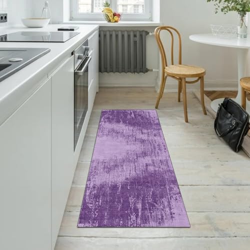 Alfombra pasillo morada 90x200 lavable abstracta antideslizante 5