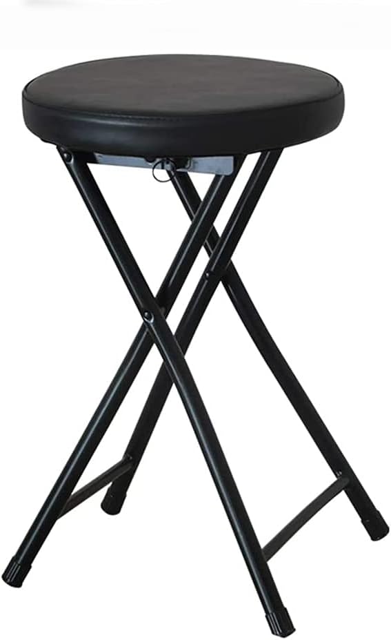 19-Inch Folding Stool Home Office Simple Portable High-Foot Small Round Stool Dining Chair, Capacity 300 Pounds, Suitable for Dormitory, Game Room Or Recreation Room, Black/White,B