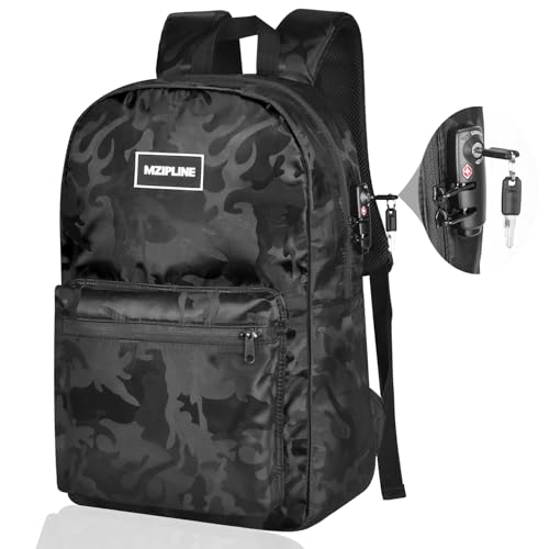 MZIPLINE Backpack Bag With Lock - Activated Carbon Fiber Lining - Water Resistant Anti Theft Laptop Daypack for Men & Women Travel (Camo Burgandy)