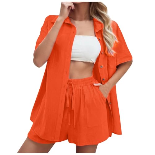 Traje informal de moda para vacaciones para mujer, pantalones cortos y camisa de verano de Color sólido, conjuntos de dos piezas, camisa de solapa, trajes ajustados Cosas Hacer Deporte Mujer