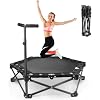 Foldable Mini Trampoline One-Step Fold & Open, 42 Rebounder Trampoline for Adults & Kids, 450lbs Max Load, Adjustable T-Bar, Indoor & Outdoor Workout