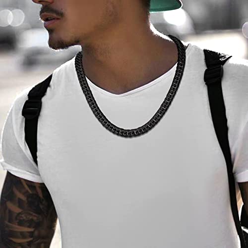 U7 Men Black Choker Chain 18 Inch Hip Hop Style 12Mm Wide Chunky Franco Curb Chain Necklace #TOP6