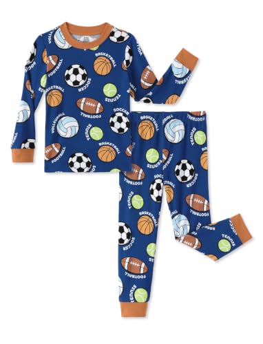 PATPAT Bamboo Viscose Pajama Set for Toddlers with Improved Tensile Strength, Snug Fit Pjs Sleeper for Baby Boys Girls Kids, Game Balls, 5T