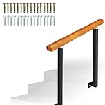 Outdoor Stair Handrails, 1-3 Steps Handrail Wooden, External Transitional Stair Railing Wall Mounted Stair Banister Hand Rail for Stairs Front Porch Decking Garden Railing(Height 95cm,110cm/43inch)