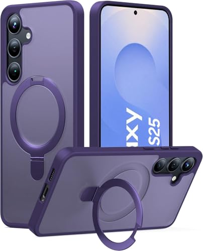 Image of DIZORO Polycarbonate Magnetic Ostand Ring Case Fit for Samsung Galaxy S25 Case Compatible with Wireless Charging,Military Grade Drop Tested,Translucent Hard Back Soft Edge (New Deep Purple)