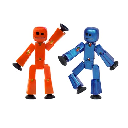 Zing StikBot Dual Pack - Includes 2 StikBots - Collectible Action Figures and Accessories Stop Motion Animation Ages 4 and Up (Red Orange and Metallic Blue)