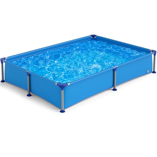 Migliori piscine fuori terra GYMAX Piscina Fuori Terra, Piscina Rettangolare per Esterni per Bambini 3+ Anni con Struttura in Metallo, Pareti in PVC Resistente, per Cortile, Giardino, Interno, 2,28 x 1,59 x 42 CM, Blu