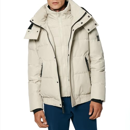 Image of Andrew Marc Men's Short Quilted Inner Bib Attached Down Fill Phoenix Down Bomber Hybrid