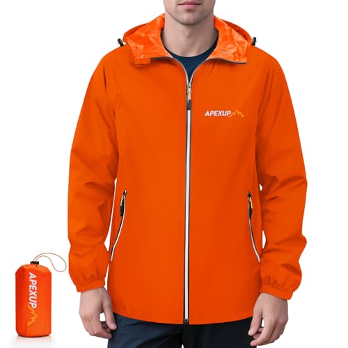 Image of APEXUP Packable Rain Jacket Men Waterproof Lightweight Raincoat with Hood