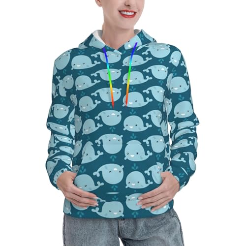 Sweat à capuche tendance imprimé baleines pour femme pull ajusté doux
