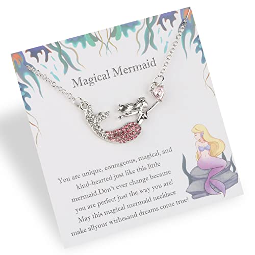 Gzrlyf Magical Mermaid Necklace with Card - Crystal Pendant Jewelry Gift for Mermaid Lovers