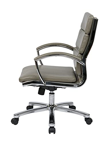 Office Star Fl Series Executive Mid-Back Faux Leather Office Chair With Padded Loop Arms And Chrome Finish Base, Smoke #TOP6