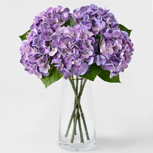 ZYTUYO 5PCS Purple Hydrangea Artificial Flowers Small Fake Latex Real Touch Hydrangeas Flowers with Stems Faux Silk Bouquet for Home Decor Table Wedding Party Outdoor Centerpieces