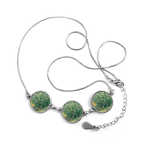 Collier pendentif rond avec chaîne pour femme motif paysage végétal et fleurs