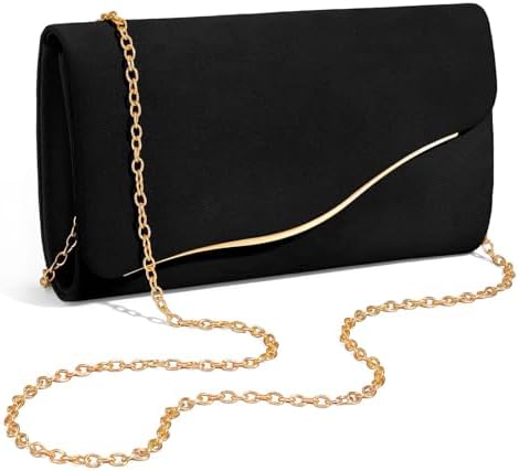 XquiziFit Clutch Purses for Women Formal Evening Clutch with Detachable Chain Faux Suede Purse for Wedding Party Black