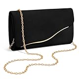 XquiziFit Clutch Purses for Women Formal Evening Clutch with Detachable Chain Faux Suede Purse for Wedding Party Black