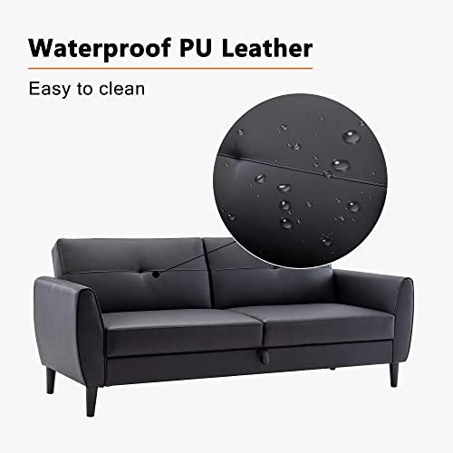 Merax Modern Futon Sofa Storge, Pu Leather Convertible Sleeper Loveseat Living Roon Couch Bed For Small Space 81.5" W, Black Love Seats #TOP2