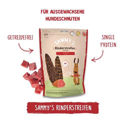 Sammy´s Rinderstreifen | Rindfleisch | Fleischiger Snack für Hunde | Getreidefrei| Single Animal Protein | ohne Zucker ohne Geschmacksverstärker 1 x 190g