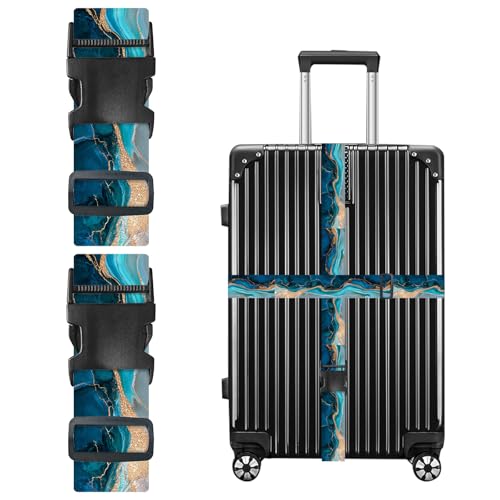 Image of Nuxovilar Luggage Straps of 2 Set Blue Gold Fluid Art Pattern 1.96x90.5in