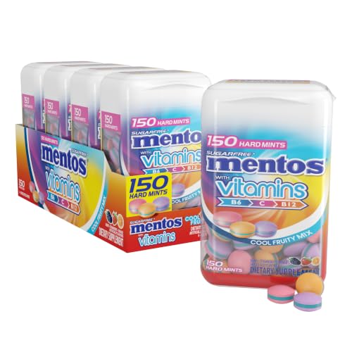 Image of Mentos Vitamin Hard Mints, Cool Fruity Mix, 150 Piece Bottle (4 Pack)