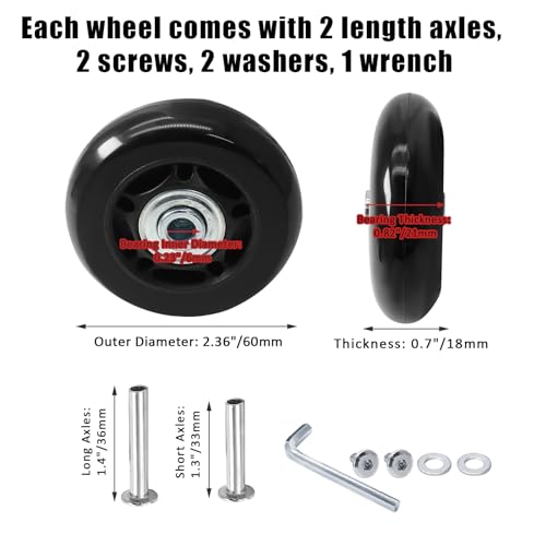 Image of Luggage Wheels Replacement, 60 x 18mm, Black Rubber, 2pcs