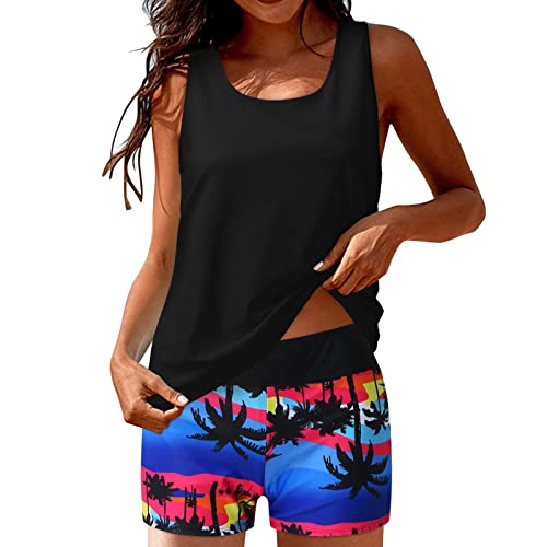 luohaibell Tankini - Bañador para mujer, 3 piezas, bañador con pantalón corto y bañador para niño, Black-A., XXL