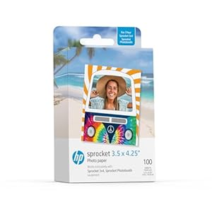 HP Sprocket 3, 5 x 4, 25 Zoll Zink-Fotopapier mit Selbstklebender Rückseite (100er-Packung), kompatibel mit HP Sprocket 3x4 Photobooth und Fotodrucker