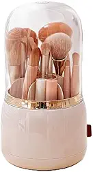 Organizador de Maquiagem Giratório Premium, com Tampa Protetora, Base Rotativa 360°, 7 Compartimentos, 13x13x23,7cm, Material PET e ABS (Rosa)