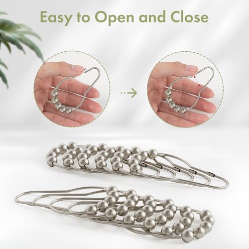 Image of Amazer Decorative Shower Curtain Hooks, Shower Curtain Hooks Rust Proof Stainless Steel Shower Curtain Hooks, Shower Hooks for Shower Curtain Bathroom 12PCS, Matte Nickel