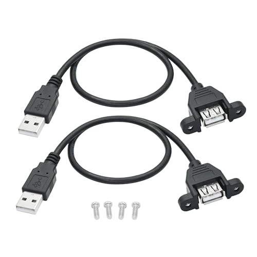 Maixbomr 2Pcs USB 2.0 Panel Mount Extension Cable 1FT USB Type A Male to Female with Ears Can Fixed Charging and Data Transmission Cord for PC Cabinets USB Panel Mount etc.