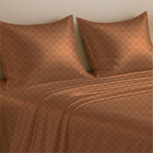 Image of Luxe Ere Jacquard Bedsheet for Double Bed, King Size (90x108) with 2 Pillow Covers, 300TC Premium Cotton Fabric, Perfect for Home Decor, Gifting & Romantic Escapes-Sunset Bronze